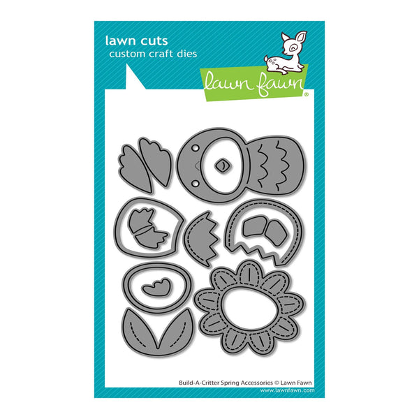Lawn Cuts custom craft dies packaging with floral and nature-themed shapes on a blue background.