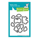 Lawn Fawn custom craft dies set in its retail packaging, featuring multiple die-cut shapes for crafting, with the Lawn Fawn logo and brand name on a teal and white card.