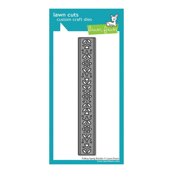 Lawn Fawn Folkway Spring Border craft die in packaging with teal border