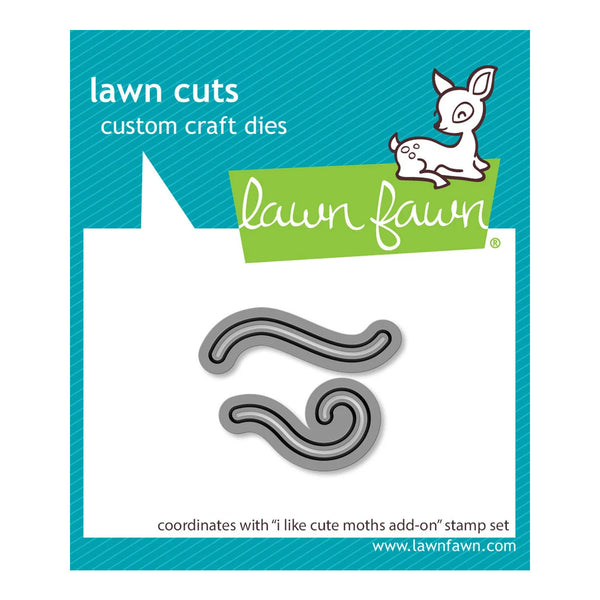 Lawn Fawn custom craft dies package featuring two curved metal die shapes on a white card with a teal header that reads 'lawn cuts custom craft dies' and shows the Lawn Fawn logo with a small white deer illustration.