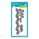 Lawn Fawn 'Leaf and Acorn Border' custom craft dies set in a teal and white retail card package, showing the gray metal die shapes.