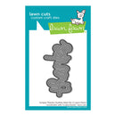 Lawn Fawn 'lawn cuts' custom craft dies package featuring a script-themed metal die set on a white card with a teal border and the Lawn Fawn logo.