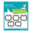 Lawn Fawn custom craft dies package featuring five scalloped-edge die shapes on a teal and white card with the Lawn Fawn logo.