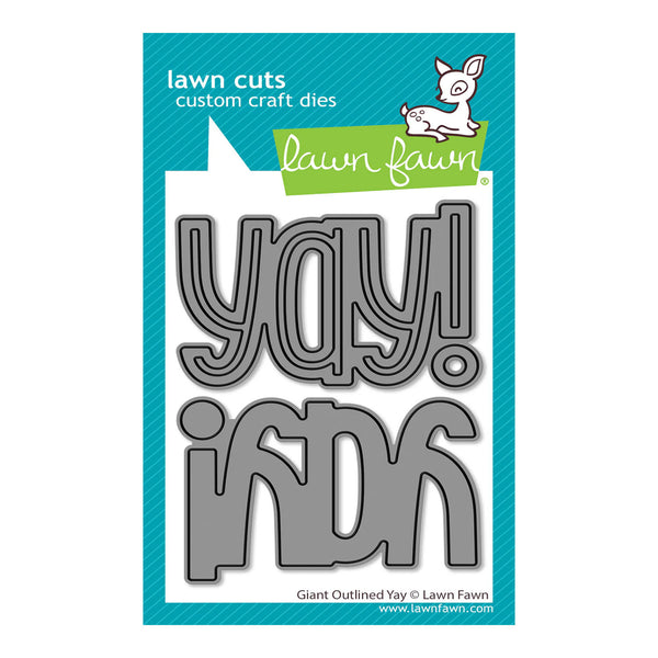 Lawn Cuts custom craft dies with 'Yay! Indeed' text on a blue and white background