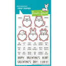 Clear stamps with animal-themed designs and text on a blue background