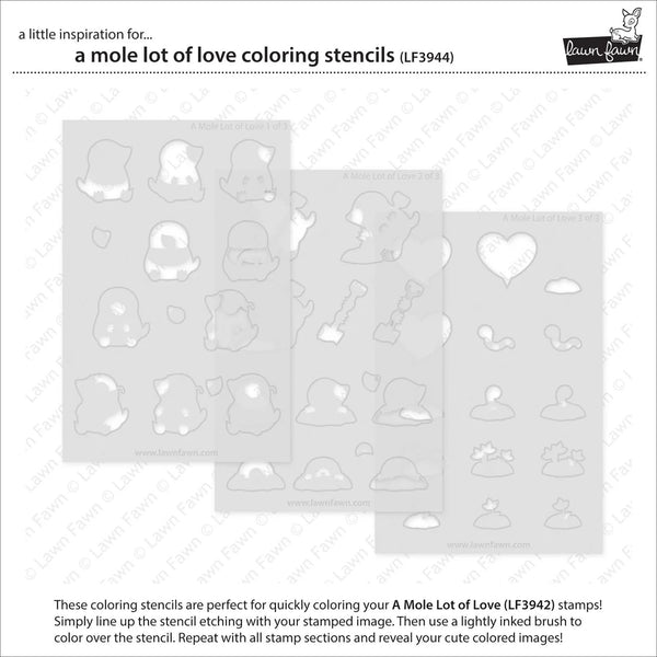Two coloring stencils with various shapes on a white background, featuring the brand 'Lawn Fawn'.