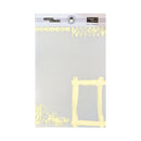 A sheet of transparent paper, featuring light yellow decorative elements including numbers, patterns, and a frame outline, shown on a white background.