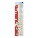 8x Decorative chip board scrapbooking strips in a clear plastic package, featuring red, cream, and light blue floral and scalloped patterns.