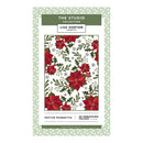 Lisa Horton Crafts 'Festive Poinsettia' 3D embossing folder by The Studio Collection, featuring a festive pattern of red poinsettias, green holly leaves, and white snowflakes on a white background, framed by a light green and white polka dot border.