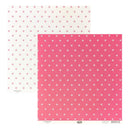 Two sheets of patterned scrapbook paper from Design Color, featuring a repeating white daisy motif. One sheet is white with pink daisies, and the other is a vibrant pink with white daisies.