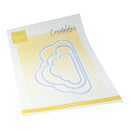 A set of three nested cloud-shaped metal cutting dies on a branded Marieanne Design Creatables card, photographed on a clean white background.