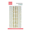 A sheet of Marianne Design Enamel Dots Petrol, featuring rows of small round metallic gold and green enamel dots on a white backing card.