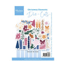 Marianne Design Christmas Elements Die-Cuts sticker set, featuring 63 festive sticker designs including gifts, stars, ornaments, pine trees, and floral elements on a white background with blue branding.