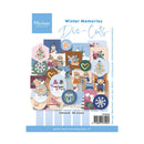 Product packaging for Marijnne Design 'Winter Memories' die-cuts, featuring a colorful collage of winter-themed paper cut designs including snowmen, Christmas trees, snowflakes, and holiday cards on a white background.