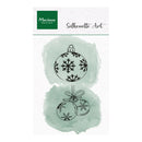 Marianne Design Silhouette Art sheet featuring black ornament silhouettes with snowflake patterns over pale green watercolor washes on a white background.