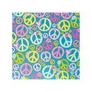 A square paper cardstock featuring a colorful retro peace sign pattern on a bright turquoise blue background, surrounded by a clean white border.