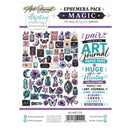 Mintay Papers 'Art Journal Essentials' Ephemera Pack Magic sheet, featuring 68 pieces of decorative paper ephemera including butterflies, stars, hearts, and vintage labels, shown on its retail backing card.