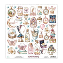 Sheet of decorative stickers with various illustrations including jars, clocks, and butterflies on a white background.