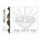 Man Cave album base with tools and text design on a white background