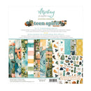 Mintay Papers Teen Spirit 12x13" scrapbooking paper set packaging, featuring 12 double-sided sheets and 1 coordinating fabric in a pastel teal, yellow, and beige retro theme with illustrated patterns.