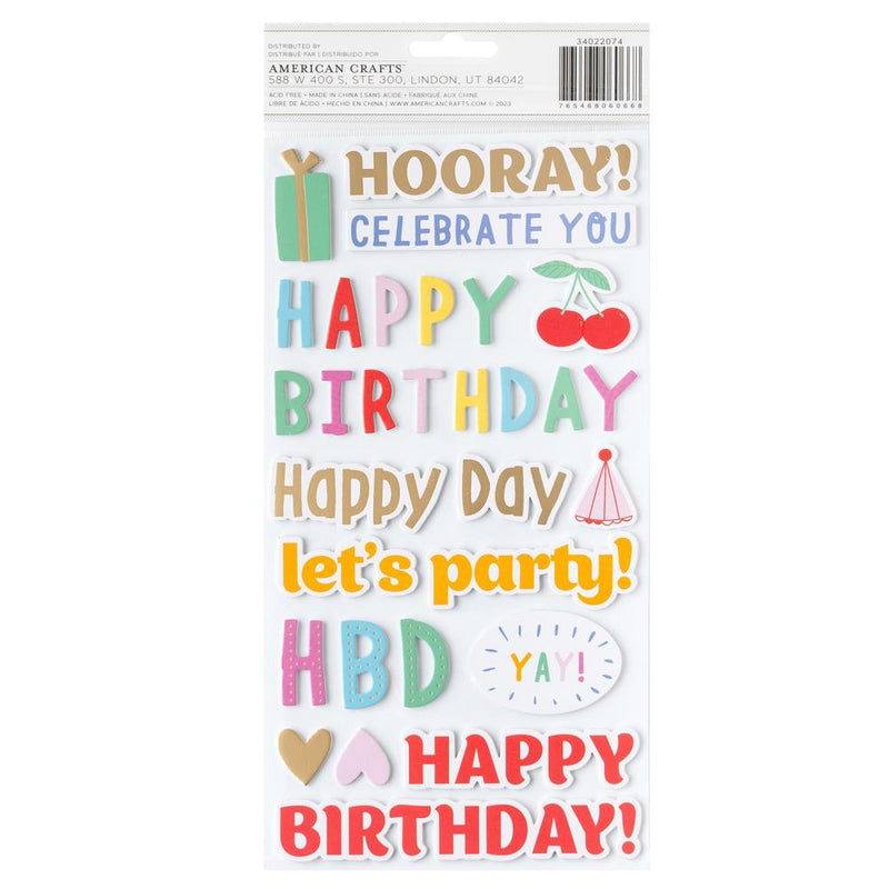 Pebbles All The Cake Thickers Stickers 48/Pkg - Phrases w/Gold Foil