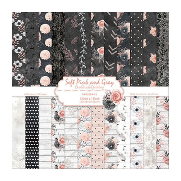 Poppy Crafts 12"x 12" Paper Pack #128 - Soft Pink & Grey