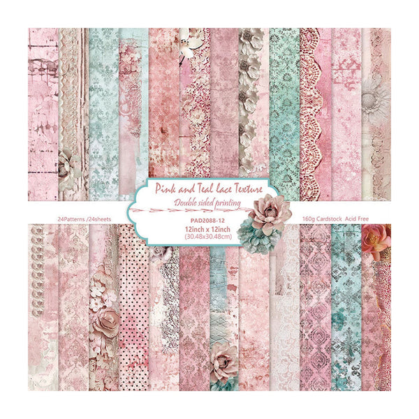 Poppy Crafts 12"x 12" Paper Pack #132 - Pink & Teal Lace