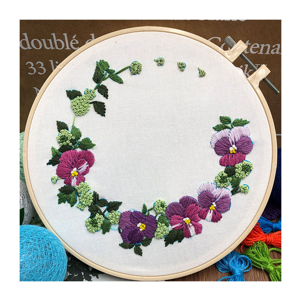 Poppy Crafts Embroidery Kit #75 - Purple Flower Wreath