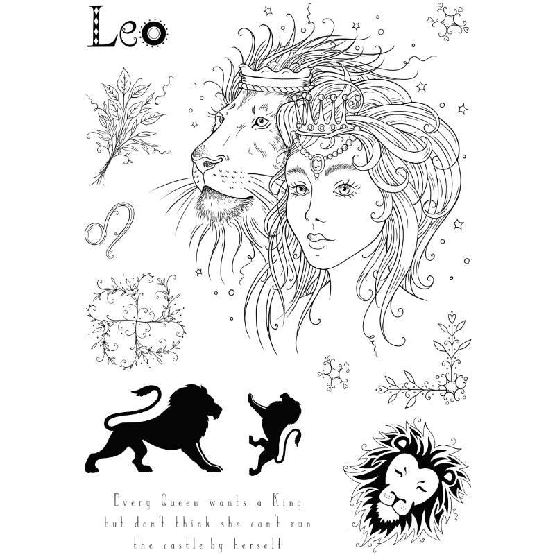 Pink Ink Designs 6"x 8" Clear Stamp Set - Astrology Series - Leo - The Bold One*