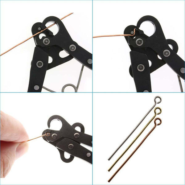 Black metal tool with a string, used for threading or pulling strings.