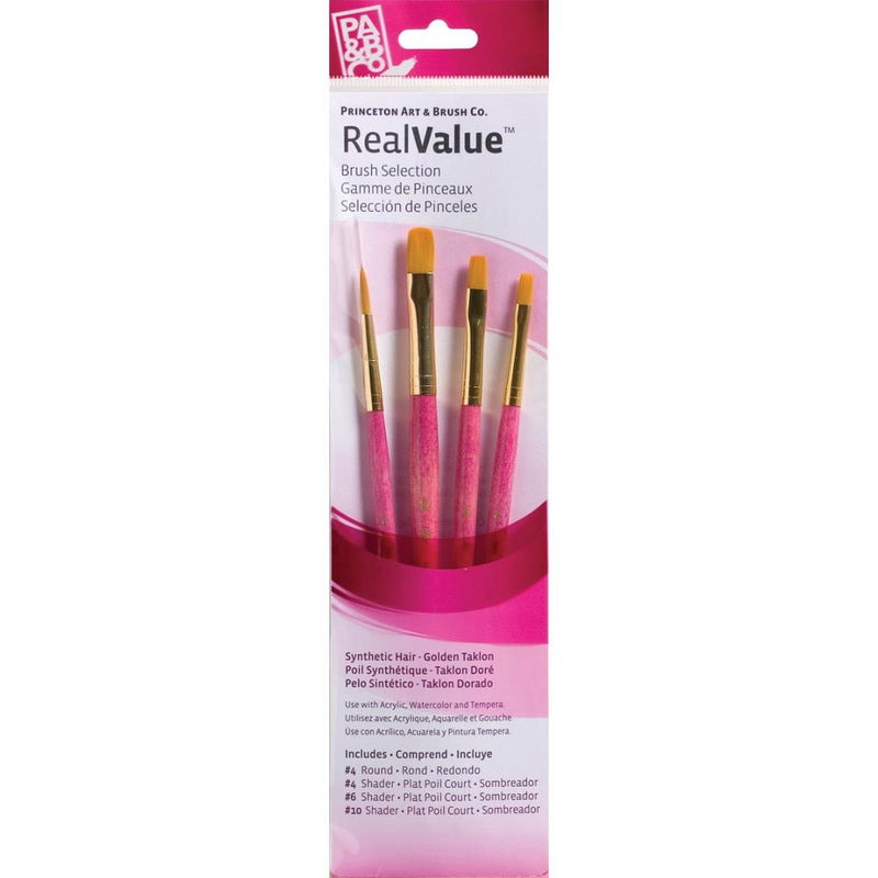 Princeton Real Value Golden Taklon Short Handle Brush Set 4/Pkg