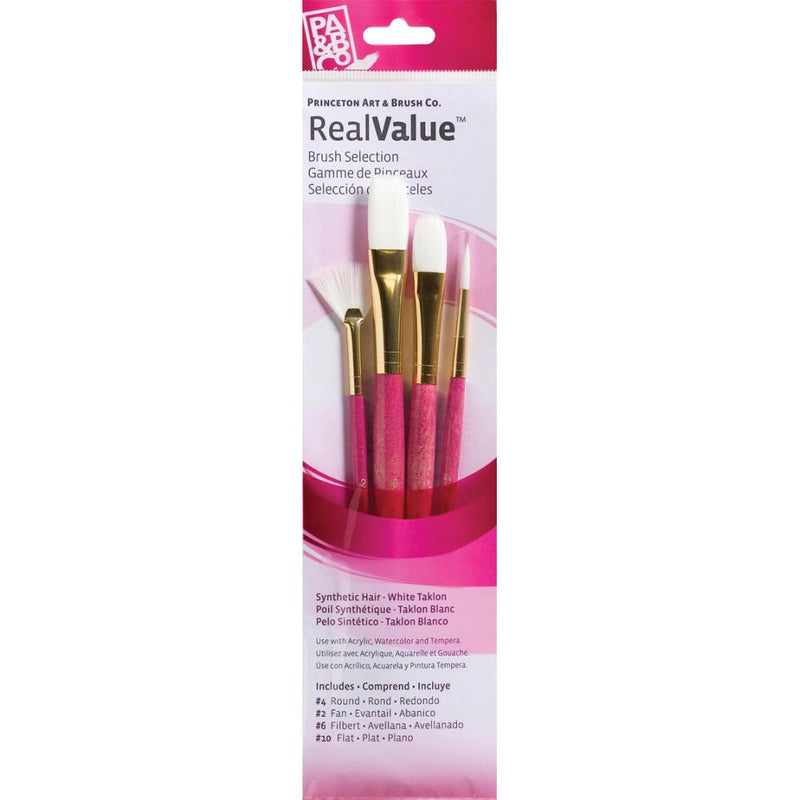 Princeton Real Value White Taklon Short Handle Brush Set 4/Pkg