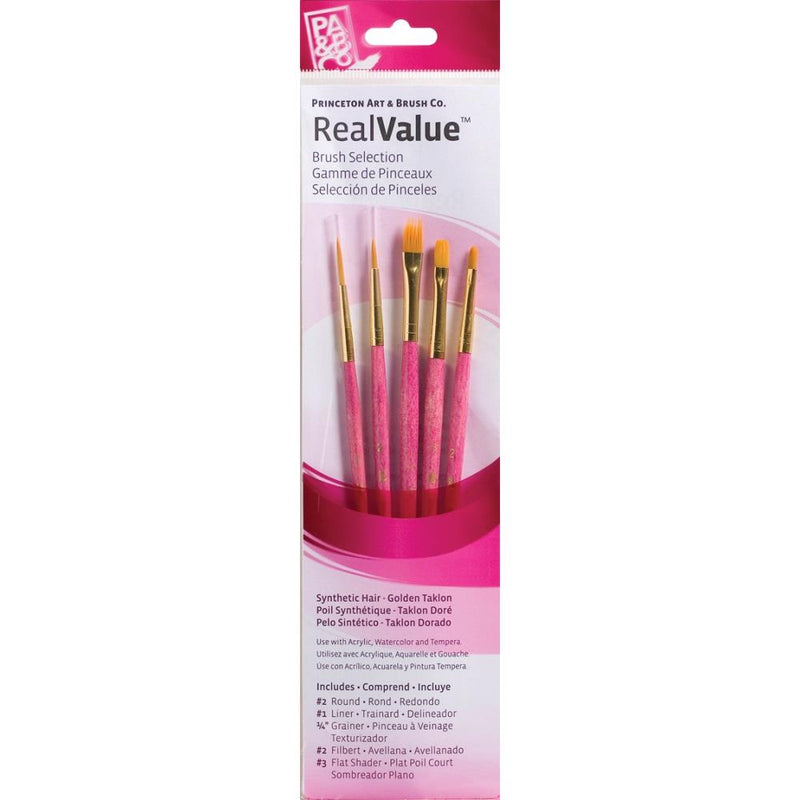 Princeton Real Value Golden Taklon Short Handle Brush Set 5/Pkg