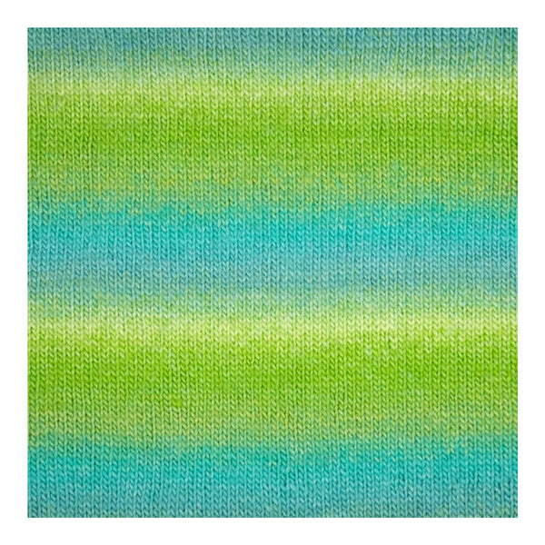 Gradient pattern of green and blue stripes on a textured fabric background