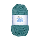Teal skein of yarn with a Panda brand label on a white background