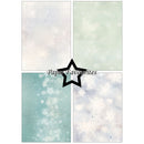 Four square paper designs with a watercolor snowflake pattern in soft pastel tones, arranged in a 2x2 grid with a black outlined star in the center containing the text 'Paper Favourites'.