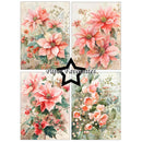 Four botanical art prints featuring pink poinsettias and winter flowers with green leaves and berries, arranged in a 2x2 grid with a black star outline and the text 'Paper Favourites' across the center.
