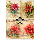 A four-panel collage of vintage-style poinsettia illustrations on aged parchment backgrounds, with a black star in the center containing the text 'Paper Favourites'.