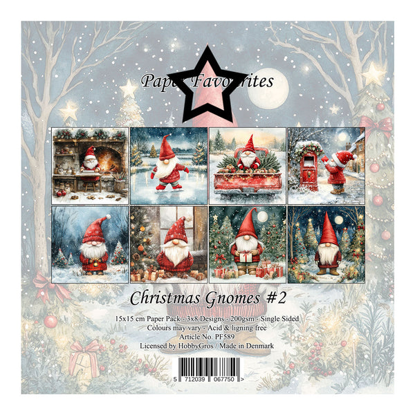 A square paper craft design sheet titled 'Paper Favorites Christmas Gnomes