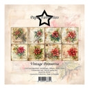 Vintage poinsettia paper pack packaging showing eight floral card designs, with the text 'Paper Favourites' and 'Vintage Poinsettia' on a beige background.