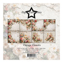 Packaging of 'Vintage Flowers' paper pack with floral designs on a textured background.
