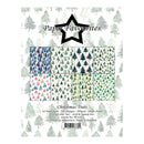 Paper Favourites Christmas Trees paper pack cover showing a grid of 353 different Christmas tree patterned sheets, with a black star logo and product details at the bottom.