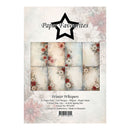 A package of 'Paper Favourites' by HobbyGroup, titled 'Winter Whispers', featuring a 5-piece paper pack with 3x8 floral designs. The packaging displays a central grid of six patterned paper squares with red and pink flowers on a textured beige and light blue background, framed by a distressed white border with faint floral details.