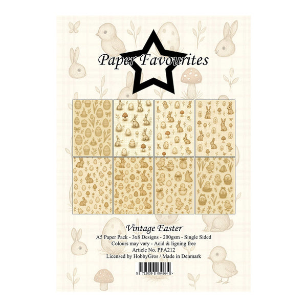 Packaging of 'Paper Favourites' Vintage Easter paper pack with patterned sheets and decorative elements.