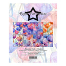 Paper Favourites Alcohol Ink Tulips paper pack cover, featuring a floral tulip design in shades of purple, pink, and orange, with a black star logo and product details at the bottom.
