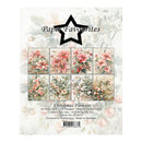 Paper Favourites Christmas Flowers 12x12cm single-sided paper pack, featuring a 3x4 grid of eight floral designs in pink, red, and green tones on a light, vintage-style botanical background.