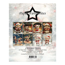 HobbyGros 'Paper Favourites' Christmas Mouse paper pack, featuring a star-shaped header and a 6x2 grid of eight festive mouse illustrations in holiday outfits, with product details and a barcode at the bottom.