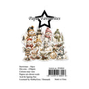 Product packaging card for 'Paper Favourites' die-cuts featuring a collection of 16 different snowman illustrations in various winter outfits, with product specifications and a barcode below.