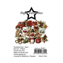 Product packaging for 'Paper Favourites' woodland Christmas die-cuts, featuring a collection of 26 festive stickers including a red truck, gingerbread house, penguin, polar bear, snow globe, and pine tree on a white background.