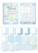 Baby Elise Journaling Kit by Paper Peony, featuring a light blue and white planner insert set with stickers, labels, and coordinating paper sheets.